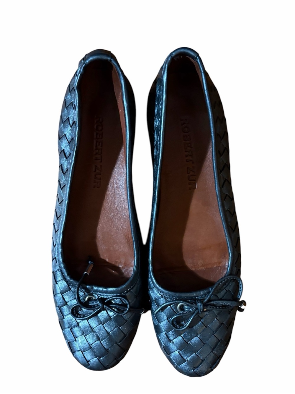 Robert Zur Woven Leather Ballet Flats Metallic Pewter